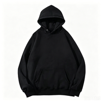Sweat à capuche en coton épais, style streetwear, uni, oversize, vintage, noir, marque privée OEM