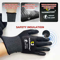 Gants de sécurité isolés imperméables pour électricien, construction mécanique, résistance à la tension 400 V, HPPE + Nitrile Scrub Noir L