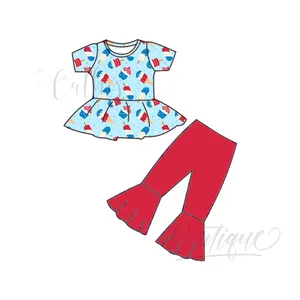 Conjunto infantil de sorvete patriotic fancy, conjunto de roupas para crianças manga curta peplum