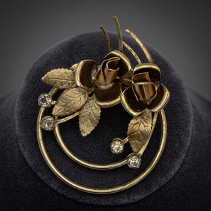 Vintage Bronze Flower Brooch Handmade <b>Decorative</b> <b>Wreath</b> With Rhinestones Irregular Shape Single Piece Package - Product Image 3