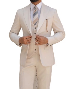 Abito da <span class=keywords><strong>uomo</strong></span> <span class=keywords><strong>Beige</strong></span> 3 pezzi giacca pantaloni con risvolto a punta 2 bottoni smoking da sposa abiti da lavoro formali da lavoro - Product Image 1