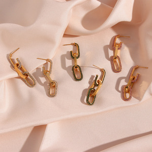 <span class=keywords><strong>2023</strong></span> femmes mode boucles d'oreilles goutte prix de gros populaire Zircon plaqué or en acier inoxydable grande chaîne Style perle - Product Image 5