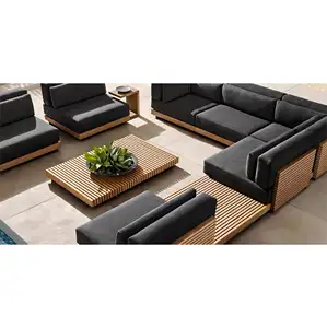 Set sofa furnitur modular furnitur taman teras modern mode baru grosir jati sofa luar ruangan dengan bagian