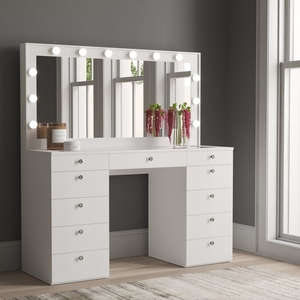 <span class=keywords><strong>Coiffeuse</strong></span> de luxe avec miroir éclairé et tabouret, ensemble de <span class=keywords><strong>coiffeuse</strong></span> <span class=keywords><strong>vintage</strong></span> pour chambre à coucher, bureau de maquillage <span class=keywords><strong>en</strong></span> <span class=keywords><strong>bois</strong></span> avec rangement - Product Image 2