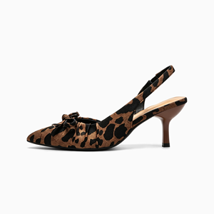 Scarpe con Tacco a Spillo Leopardate da Donna, Punta Affusolata, Tacco Basso, Dettaglio Fiocco, Logo Personalizzato, MOQ Basso, Vendita all'Ingrosso per Feste, Produzione OEM ODM - Product Image 2