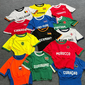 Maillot de football d'été 2026 pour femme en polyester à manches courtes avec imprimé drapeau 3D et design cintré à la taille - Product Image 1