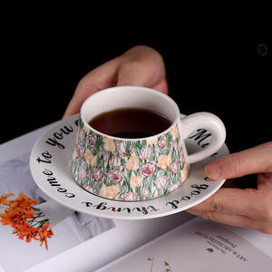 من المصنع مباشرة كوب قهوة من السيراميك والشعيرات بتصميم زهور متميزة مع طبق كوب ماء رخيص السعر - Product Image 3