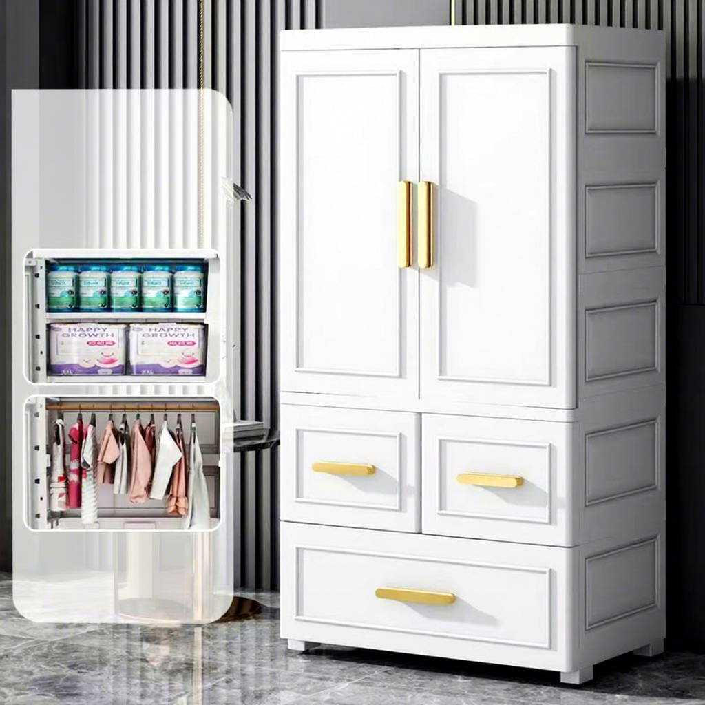 Nordic white-1 double-door-2-layer drawer