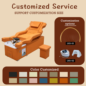 Chaise de lavage professionnelle en cuir orange avec <span class=keywords><strong>système</strong></span> intégré de spa capillaire pour équipement de salon de coiffure haut de gamme - Product Image 3