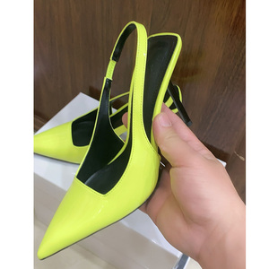 Nouvelles sandales élégantes à talons aiguilles pointus vertes, couleur unie, pour femme, collection été 2025 - Product Image 5