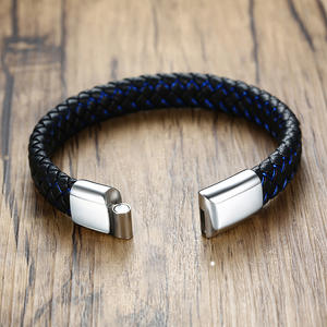 Pulsera Médica de Acero Inoxidable para Hombre, Tipo <span class=keywords><strong>2</strong></span> <span class=keywords><strong>Diabetes</strong></span>, con Cuerda de Cuero, Hebilla Magnética Electrochapada, Joyería DIY con Grabado - Product Image 4