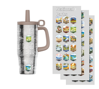Gobelet isotherme personnalisé pour boissons chaudes et froides, avec autocollants sur le thème des parcs nationaux et pailles, pour l'aventure