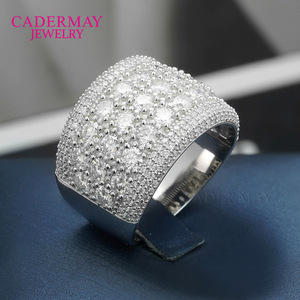 Moissanite Ring S925 Silver Plated White Gold Pave Setting Geometric Shape Unisex Party Jewelry - Product Image 2
