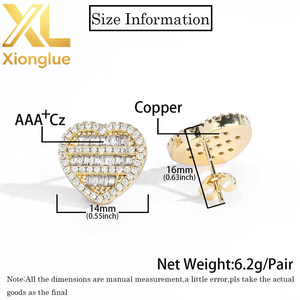Pendientes de Moda con Forma de Corazón, Oro, Circonita Cúbica Baguette, Joyería Hip Hop para Hombre y Mujer, el Mejor Regalo - Product Image 3
