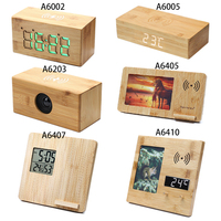 Bamboe Lcd Digital Desk Wekker Draadloze Oplader Houten Elektronische Tafel Klok Met Temperatuur Vochtigheid