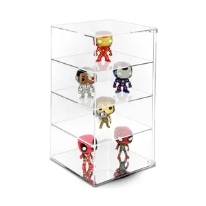 Rotating 4 Tier Lockable Figurine Toys Box Accessories Collectible Clear Acrylic Showcase Display with Lock