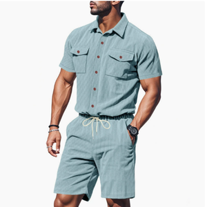 Herren Sommer-Anzug, Outdoor Locker Sitzender Schwerer Cord-Arbeitshemd Kurzarm-Shorts-Anzug für Männer - Product Image 3