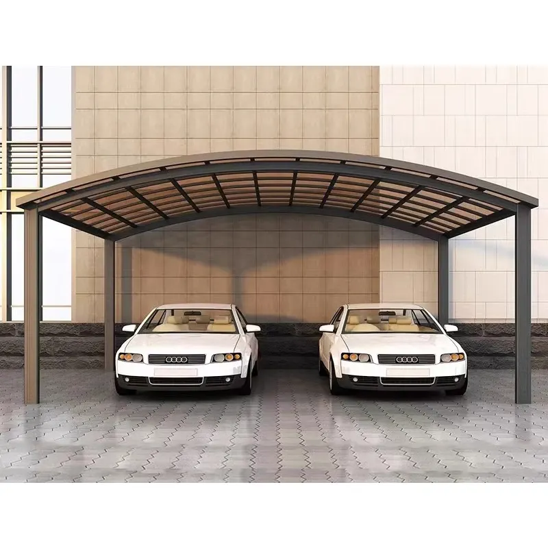 Kanopi parkir mobil garasi carport ganda, kanopi luar ruangan aluminium polikarbonat kuat tahan hujan