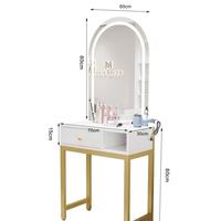 Table de maquillage moderne avec miroir, poste de travail en aluminium pour salon de beauté, bureau de coiffure pour studio