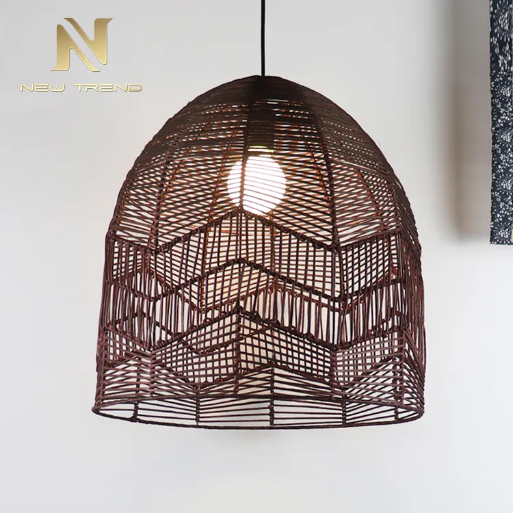 Unique design indoor decoration fixtures wood color bamboo lampshade led pendant light