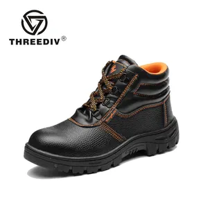 THREEDIV Leather Work Shoes Anti Smashing Anti piercing Wear Resistance Protection Safety Boots For Man