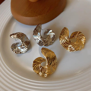 Irregular <strong>Abstract</strong> Boho <strong>Designer</strong> Swirl Earrings Hoop Dangle Retro Style Vintage Chunky Exaggeration Gold <strong>Jewelry</strong> Earrings - Product Image 2