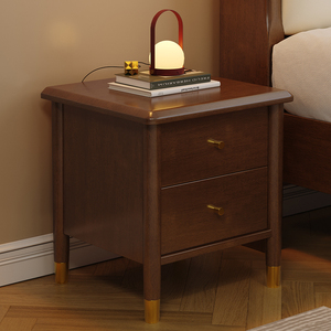 Solid <strong>Oak</strong> Bedside <strong>Table</strong> Walnut Color Modern Bedside Cabinet Wooden Nightstand <strong>End</strong> Lamp <strong>Table</strong> With 2 <strong>Drawers</strong> - Product Image 1