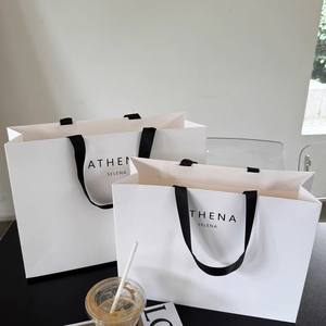 Sacs cadeaux rose pastel avec inscription « Good Luck Again » et poignées en ruban noir – Choix charmant pour sacs cadeaux en papier - Product Image 3