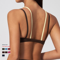SHINBENE Bra Olahraga Wanita 2-in-1 Warna Kontras dengan Tali Silang di Punggung, untuk Yoga, Gym, Fitness, Olahraga Luar Ruangan, dan Pakaian Dalam Atletik