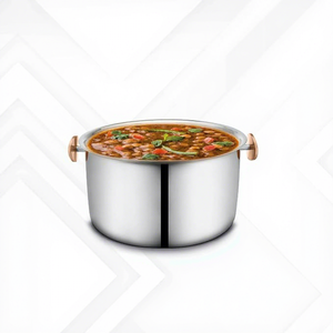 Casserole en acier inoxydable avec couvercle en verre, poignées en bois, design minimaliste rond, durable pour les cuisinières à gaz et à induction - Product Image 6