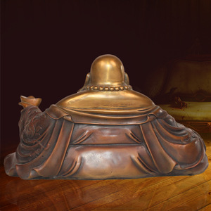 Chinese Style Brass Maitreya Buddha Figurine Golden Bronze Handmade Sculpture For Home Decor - Product Image 3