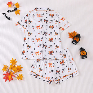 Completo pigiama da <span class=keywords><strong>donna</strong></span> per Halloween, con stampa fantasma, zucca e pipistrello, camicia da notte e pantaloncini con elastico in vita, personalizzabile con logo - Product Image 3