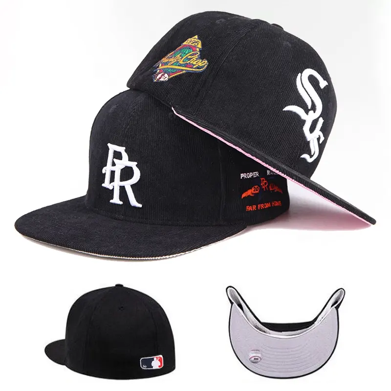 Großhandel 6 Panel New Plain gestickte Snapback Cap Custom Logo Cord Baseball Fitted Cap Hat