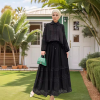 Dernière Mode : Ensemble Deux Pièces pour Femmes Musulmanes - Robe Abaya à Dentelle Unie Ajourée et Jupe Modeste