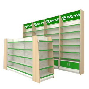 Scaffalatura per Supermercati con Telaio Effetto Legno, Espositore in Metallo Bianco con Ripiani <span class=keywords><strong>Verdi</strong></span> Regolabili - Product Image 3