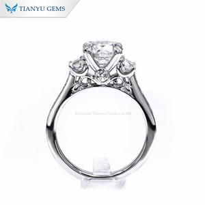 Tianyu su misura oro massiccio 10K 14K 18K argento 925 anello di fidanzamento Set 8MM Moissanite tre anelli con cornice fascia di nozze - Product Image 3