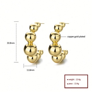 Oro Wholesale <b>Earrings</b> Women Small Gold Plated <b>Hoop</b> <b>Earrings</b> 18k Womens <b>Men</b> Gold Color St Round Ball Simple for Women Jewelry - Product Image 5