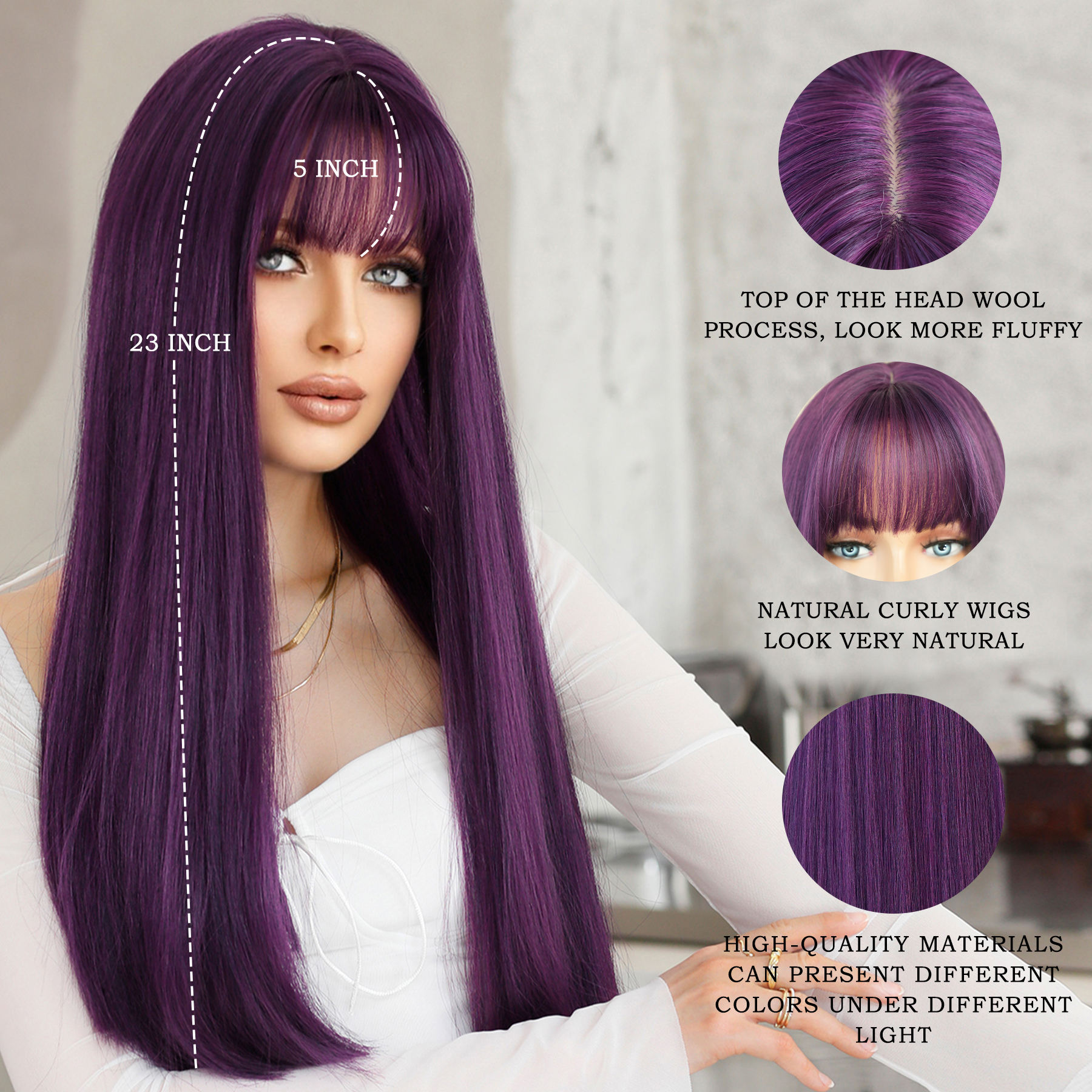 Long Straight Layered Purple Wig for Woman Synthetic Glueless Wig