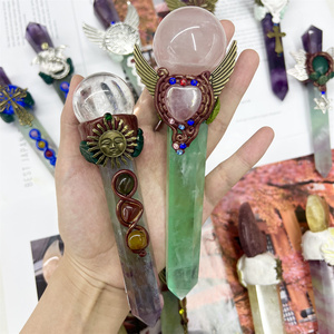 Cetro mágico de cristal natural, piedra curativa, varita de <span class=keywords><strong>bola</strong></span> de cuarzo, cetro de amatista para <span class=keywords><strong>bruja</strong></span> - Product Image 1