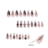 Faux ongles autocollants motif croix gothique et lettres, style cool girl, vente en gros