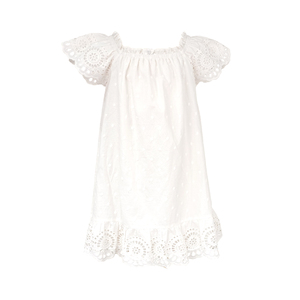 Robes de demoiselles d'honneur blanches en coton à dentelle anglaise, épaules dénudées, manches bouffantes à volants, coupe trapèze, style paysanne, pour petites filles, style bohème - Product Image 2