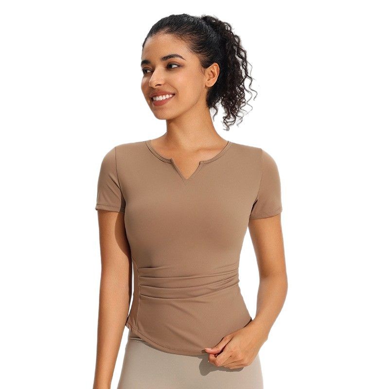Women's Quick-Drying Breathable Yoga Top High Elastic V-Neck Sports T-Shirt for Running Fitness Slimming Outer Wear Short