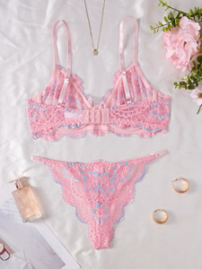 Chuangerm tại chỗ <span class=keywords><strong>2025</strong></span> mới thời trang màu hồng ren in sexy đồ lót thiết lập dễ thương ngọt ngào áo ngực và thong panty đồ lót Phụ nữ sexy - Product Image 3