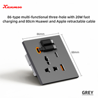 Prise murale USB de type C universelle à charge rapide 20W de type 86, panneau PC rétractable, chargeur mural avec port USBA USBC, prise murale USB