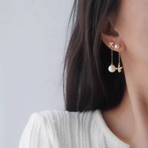 Accessoires en perles DIY, boucles d'oreilles en argent S925 avec perles rondes de 9 à 13 mm, 22381DIY, bijoux en argent simples avec plateau vide - Product Image 4