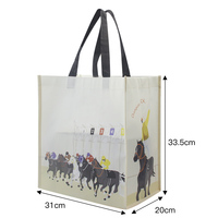 Sac fourre-tout mini pliable en non-tissé beige avec logo personnalisé imprimé, motif animal cheval, idéal pour vêtements professionnels et cadeaux de fin d'année