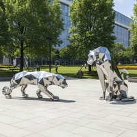 Sculpture de guépard léopard en acier inoxydable poli miroir sur mesure QUNCAN, grande taille, pour décoration extérieure de place publique