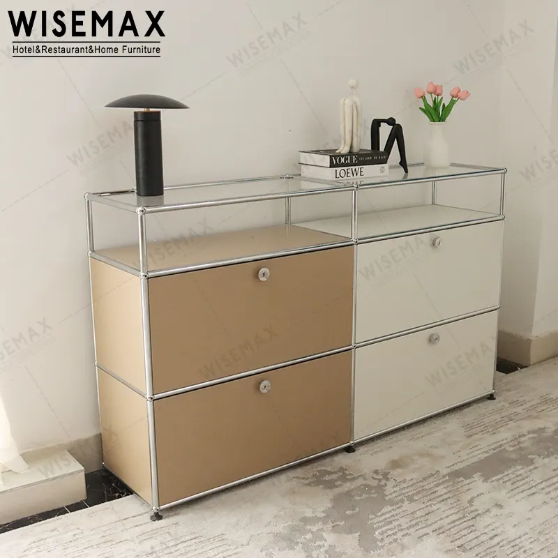 WISEMAX Japandi home furnitur modular, rakitan lemari samping logam stainless steel penyimpanan ruang tamu kamar tidur lorong