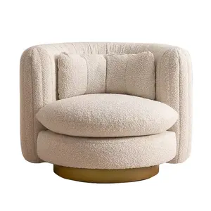 New design High quality Boucle Upholstered Round Swivel Armchair.