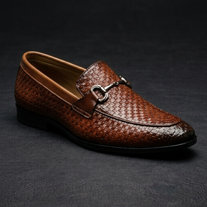 Asken Atelier Men's Brown Woven Horsebit Loafers <b>Slip</b>-On Cushioned Breathable Dress <b>Shoes</b> Elegant Formal Business Office Wedding - Product Image 1